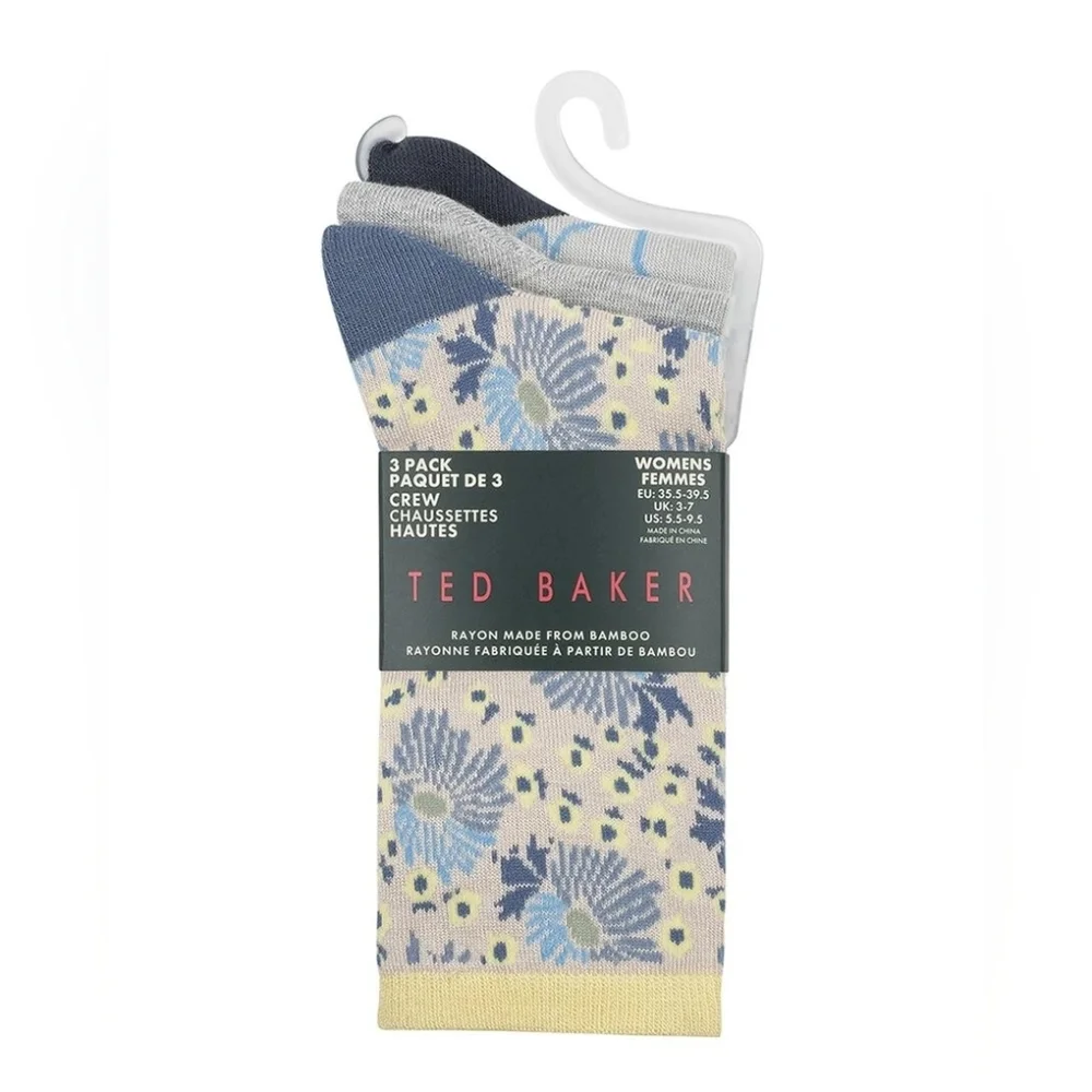 Ted Baker Women's Non Terry 3 Pack Pattern Crew Dress Socks - Picture 2 of 7